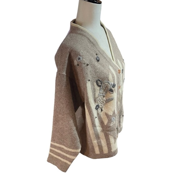 Yessica Vintage 72% Wool Button Up Long Sleeve Embroidered VNeck Cardigan 40-42 - Picture 5 of 9